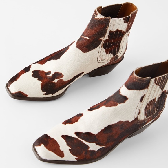 Zara Shoes Zara Leather Heeled Cowboy Boots Animal Cow Print Poshmark